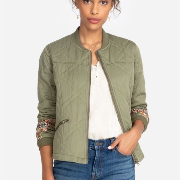 Johnny Was Jackets & Blazers - Johnny Was Workshop Leigh Quilted Seamed Bomber Jacket Army Green Small